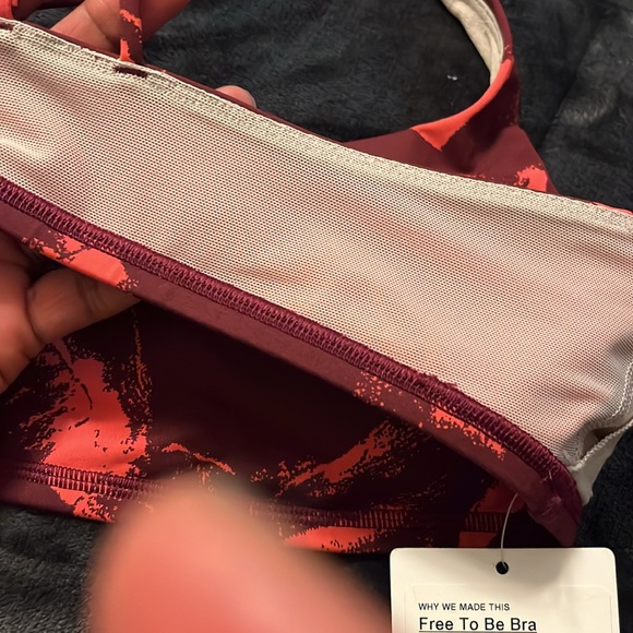 NWT Lululemon Burgundy Coral Print Free To Be Bra Light Support, A/B Cup -20 - Picture 5 of 8